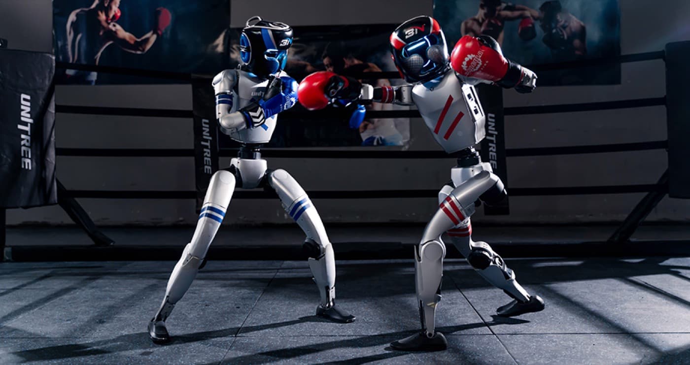 Dois G1-Boxing em posição de combate no ringue